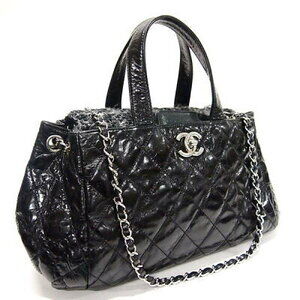 Chanel Portobello silver chain Shoulder Bag tweed Vernis black diamond